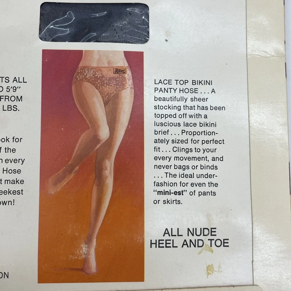 Vtg Tigress‎ by Faberge 1970s Pantyhose~Gray PEWTER 100-165# Nylon Lace Bikini